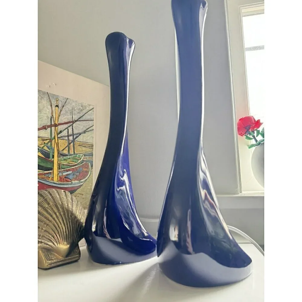 Tiffany & Co. Elsa Peretti Glazed Blue Purple Ceramic 14.5” Bone Candlesticks